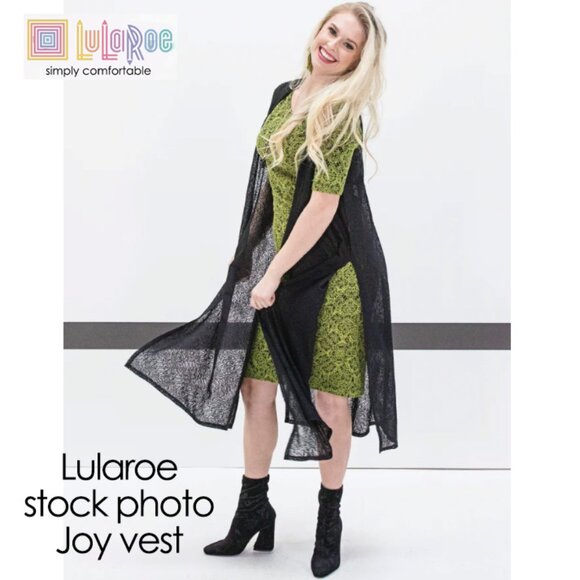 Lularoe Sleeveless Lace Joy Vest Navy Duster Cardigan  Side Slits Boho Sz M - Picture 2 of 8